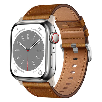 For Apple Watch SE 44mm Wilderness Top-grain Leather Watch Band(Titanium Connector Red Brown) by bashfashion