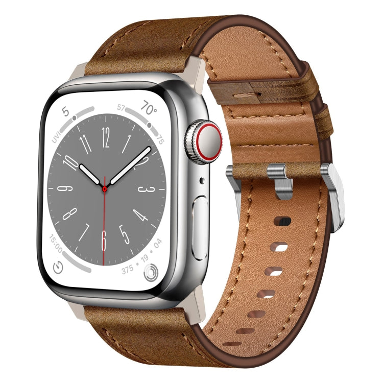 For Apple Watch SE 44mm Wilderness Top-grain Leather Watch Band(Titanium Connector Dark Brown) by bashfashion