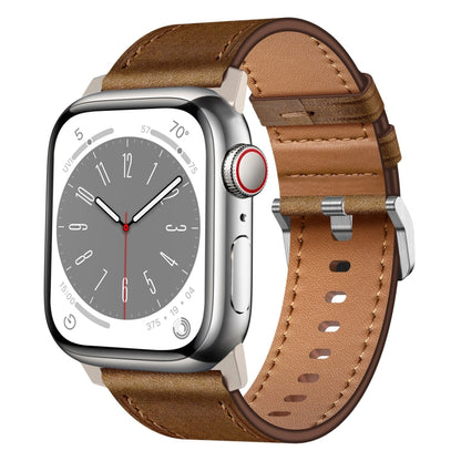 For Apple Watch SE 44mm Wilderness Top-grain Leather Watch Band(Titanium Connector Dark Brown) by bashfashion