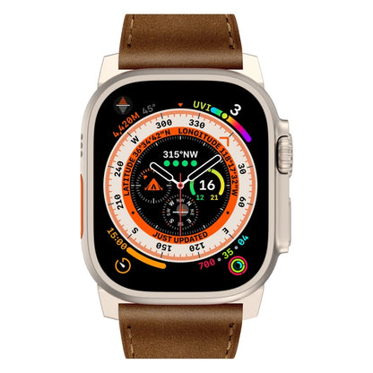 For Apple Watch SE 44mm Wilderness Top-grain Leather Watch Band(Titanium Connector Dark Brown) by bashfashion