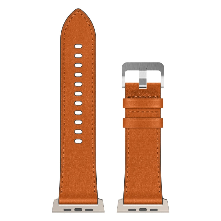 For Apple Watch Series 6 44mm Wilderness Top-grain Leather Watch Band(Titanium Connector Brown) by bashfashion