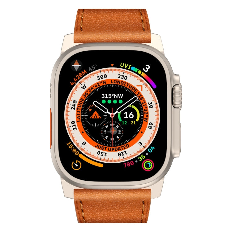 For Apple Watch Series 6 44mm Wilderness Top-grain Leather Watch Band(Titanium Connector Brown) by bashfashion