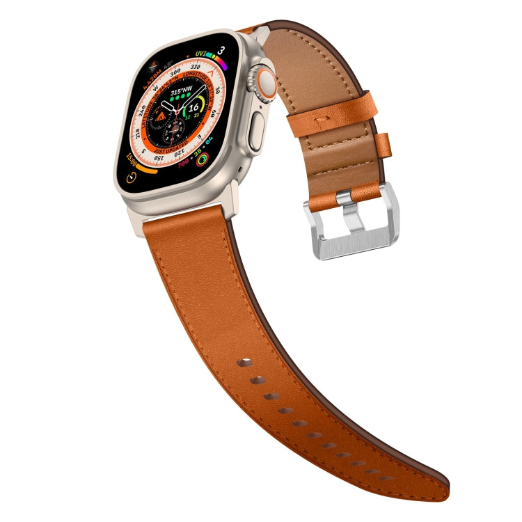 For Apple Watch Series 6 44mm Wilderness Top-grain Leather Watch Band(Titanium Connector Brown) by bashfashion