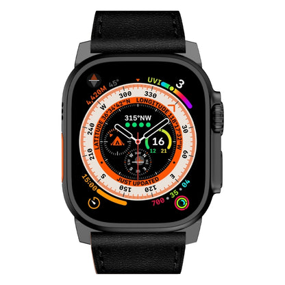 For Apple Watch Series 5 44mm Wilderness Top-grain Leather Watch Band(Black Connector Black) by bashfashion