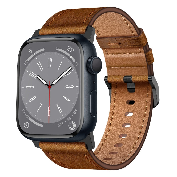 For Apple Watch Series 5 44mm Wilderness Top-grain Leather Watch Band(Black Connector Red Brown) by bashfashion
