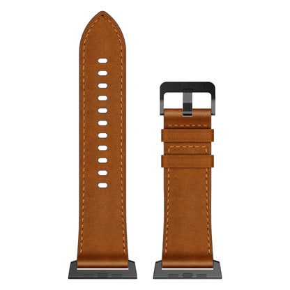 For Apple Watch Series 5 44mm Wilderness Top-grain Leather Watch Band(Black Connector Red Brown) by bashfashion