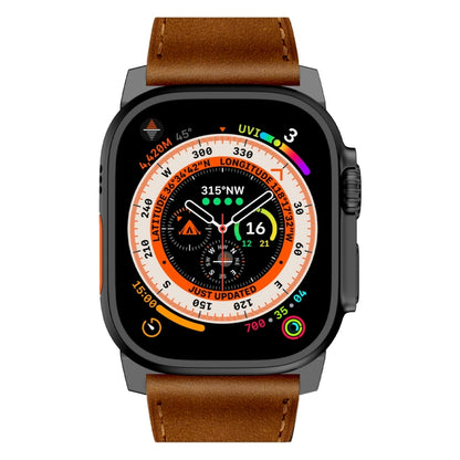 For Apple Watch Series 5 44mm Wilderness Top-grain Leather Watch Band(Black Connector Red Brown) by bashfashion