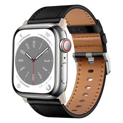 For Apple Watch Series 5 44mm Wilderness Top-grain Leather Watch Band(Titanium Connector Black) by bashfashion