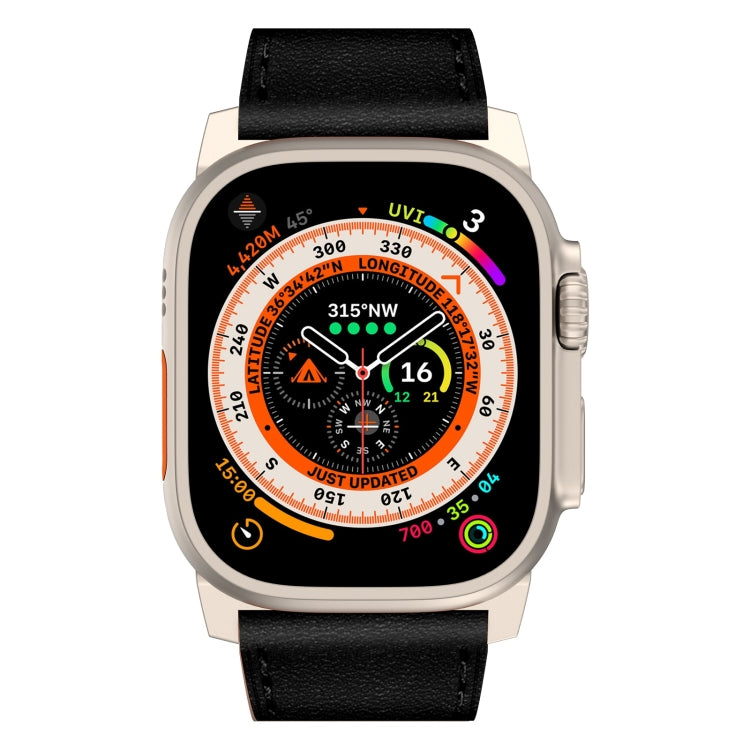 For Apple Watch Series 5 44mm Wilderness Top-grain Leather Watch Band(Titanium Connector Black) by bashfashion