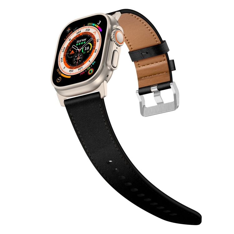 For Apple Watch Series 5 44mm Wilderness Top-grain Leather Watch Band(Titanium Connector Black) by bashfashion