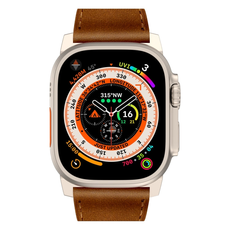 For Apple Watch Series 5 44mm Wilderness Top-grain Leather Watch Band(Titanium Connector Red Brown) by bashfashion