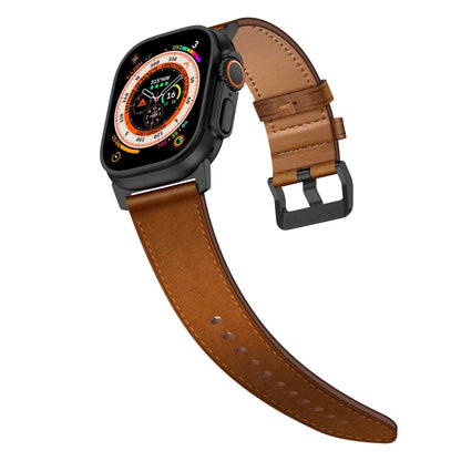 For Apple Watch Series 3 42mm Wilderness Top-grain Leather Watch Band(Black Connector Red Brown) by bashfashion