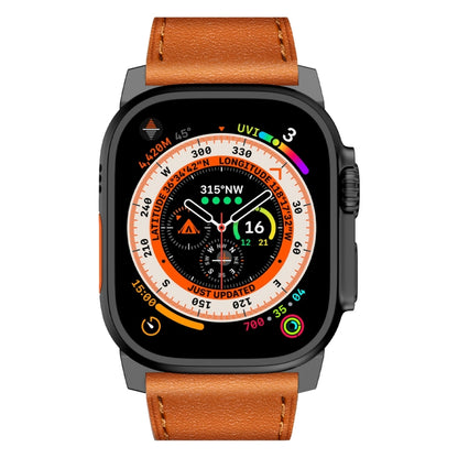 For Apple Watch Series 3 42mm Wilderness Top-grain Leather Watch Band(Black Connector Brown) by bashfashion