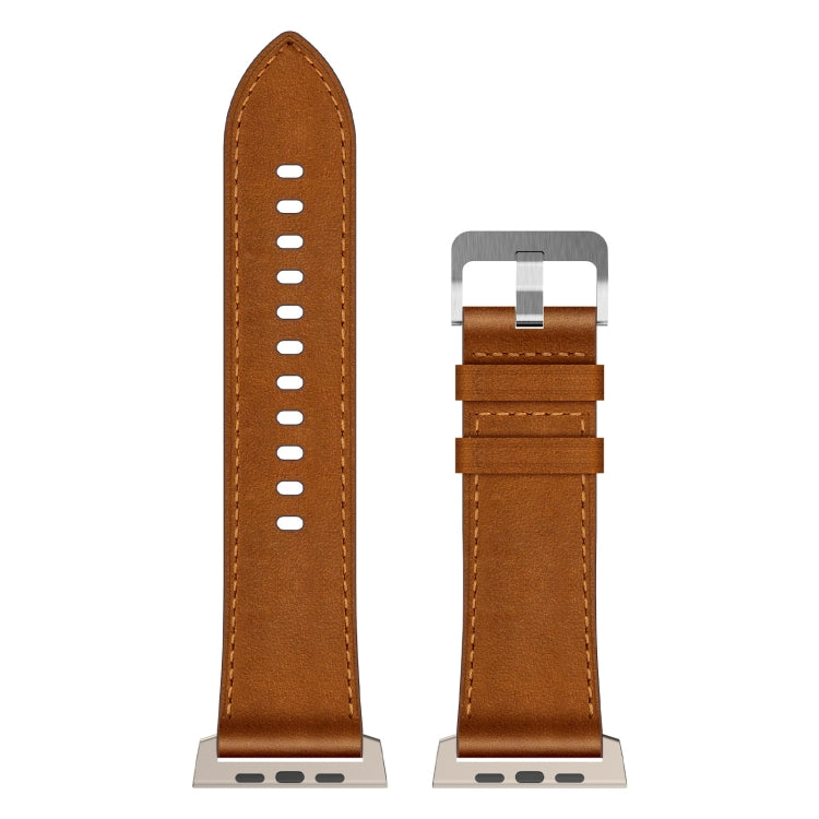 For Apple Watch Series 3 42mm Wilderness Top-grain Leather Watch Band(Titanium Connector Red Brown) by bashfashion