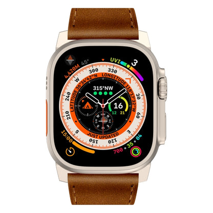 For Apple Watch Series 3 42mm Wilderness Top-grain Leather Watch Band(Titanium Connector Red Brown) by bashfashion