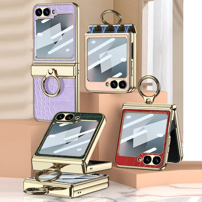 For Samsung Galaxy Z Flip7 FE / Flip6 GKK Integrated Electroplated Crocodile Texture Leather Phone Case with Ring(Black) by GKK