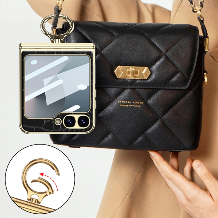 For Samsung Galaxy Z Flip7 FE / Flip6 GKK Integrated Electroplated Crocodile Texture Leather Phone Case with Ring(Black) by GKK