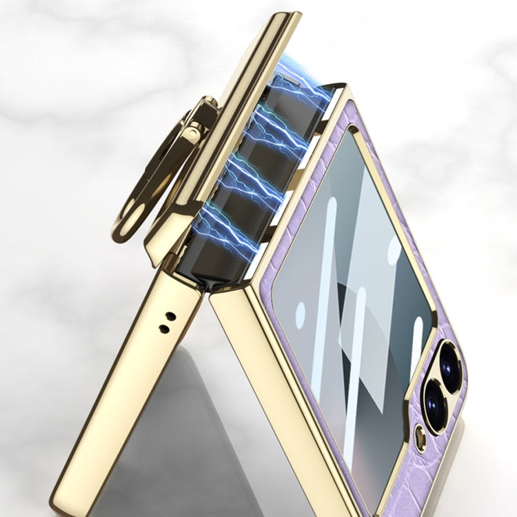 For Samsung Galaxy Z Flip7 FE / Flip6 GKK Integrated Electroplated Crocodile Texture Leather Phone Case with Ring(Pink) by GKK