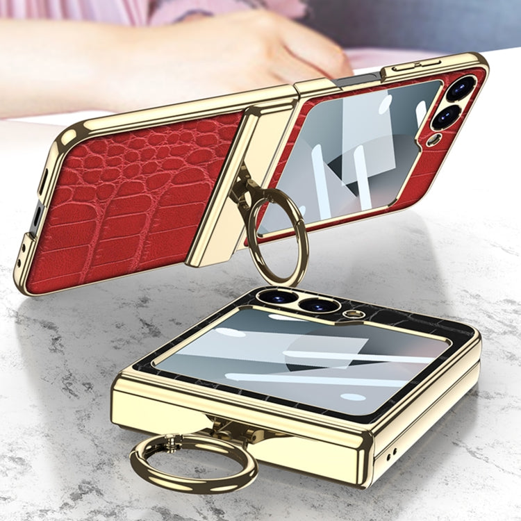 For Samsung Galaxy Z Flip7 FE / Flip6 GKK Integrated Electroplated Crocodile Texture Leather Phone Case with Ring(Pink) by GKK