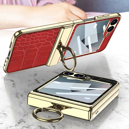 For Samsung Galaxy Z Flip7 FE / Flip6 GKK Integrated Electroplated Crocodile Texture Leather Phone Case with Ring(Pink) by GKK