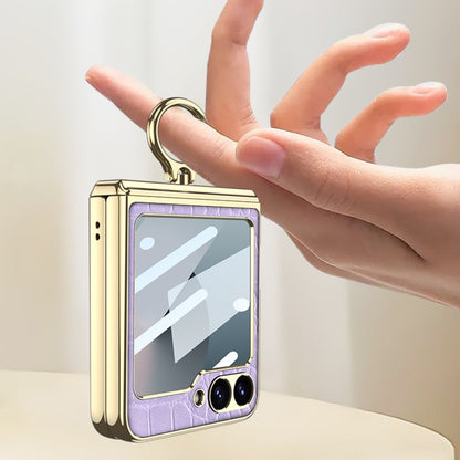 For Samsung Galaxy Z Flip7 FE / Flip6 GKK Integrated Electroplated Crocodile Texture Leather Phone Case with Ring(Pink) by GKK