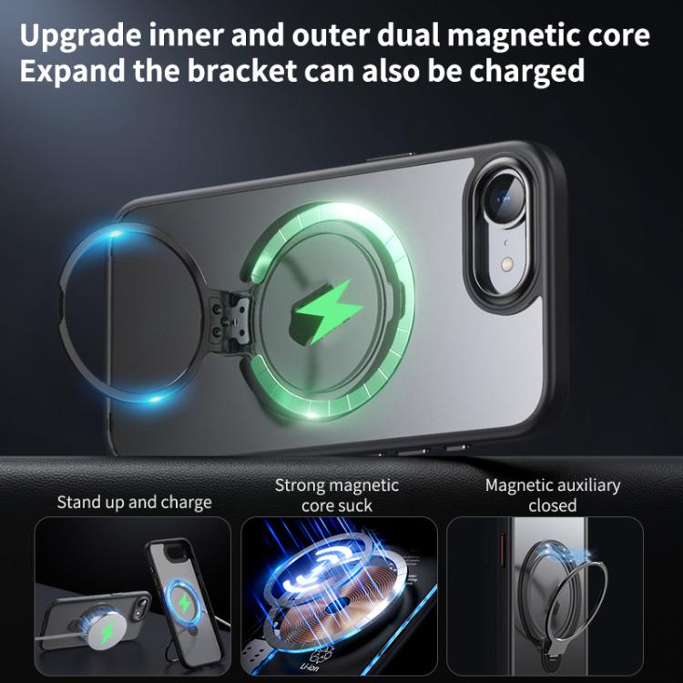 For iPhone 16e Double Ring MagSafe Magnetic Holder Phone Case(Matte Black) by bashfashion