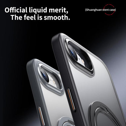 For iPhone 16e Double Ring MagSafe Magnetic Holder Phone Case(Matte Black) by bashfashion