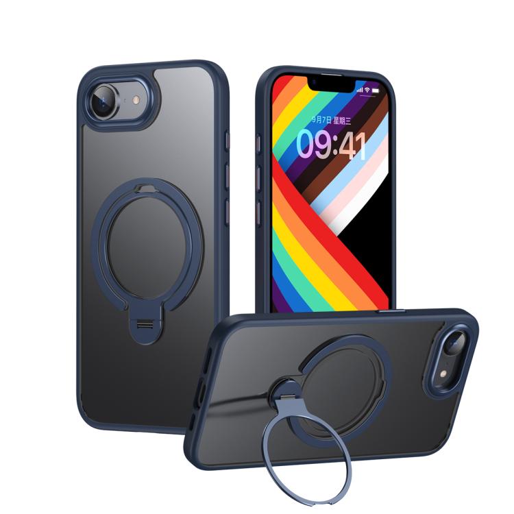 For iPhone 16e Double Ring MagSafe Magnetic Holder Phone Case(Matte Blue) by bashfashion