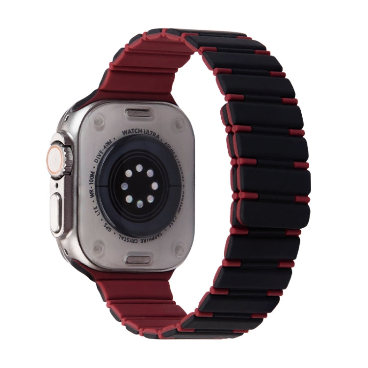 For Apple Watch Ultra 49mm Two-color Magnetic Silicone Watch Band(Black Wine Red) by bashfashion