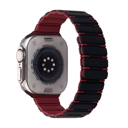 For Apple Watch Ultra 49mm Two-color Magnetic Silicone Watch Band(Black Wine Red) by bashfashion