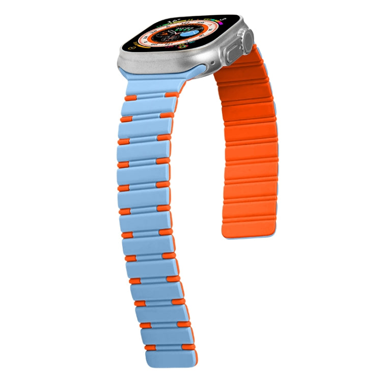 For Apple Watch Series 8 41mm Two-color Magnetic Silicone Watch Band(Mist Blue Orange) by bashfashion
