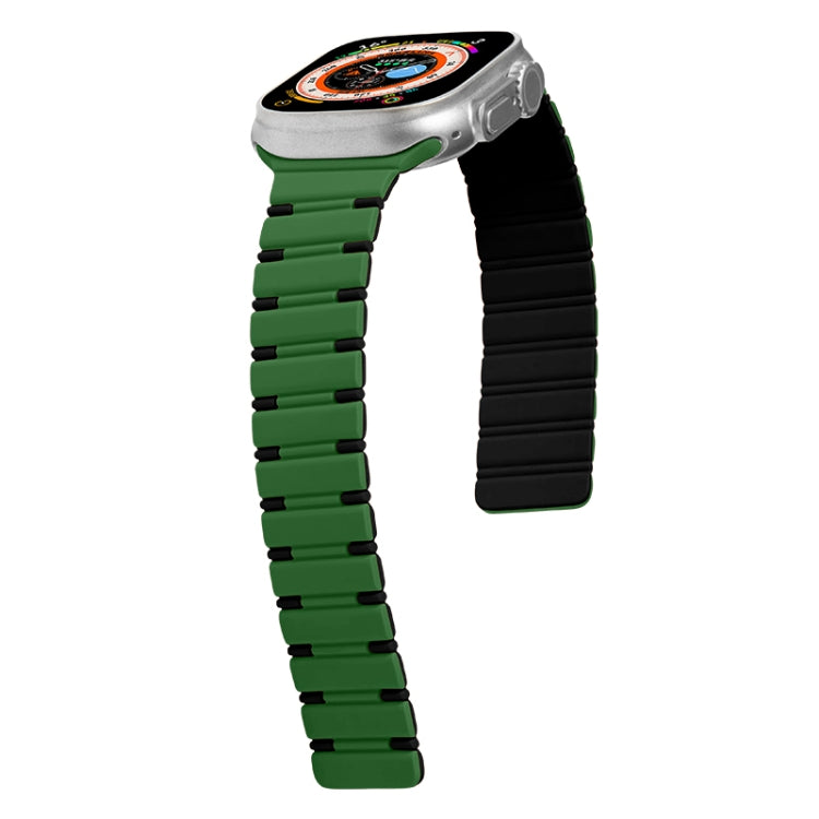 For Apple Watch Series 8 41mm Two-color Magnetic Silicone Watch Band(Green Black) by bashfashion