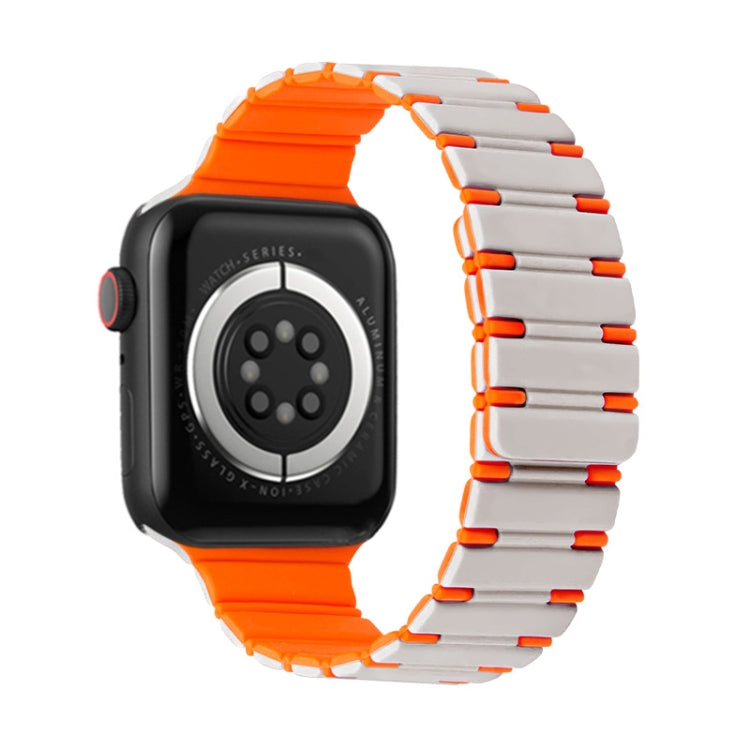 For Apple Watch Series 8 45mm Two-color Magnetic Silicone Watch Band(Starlight Orange) by bashfashion