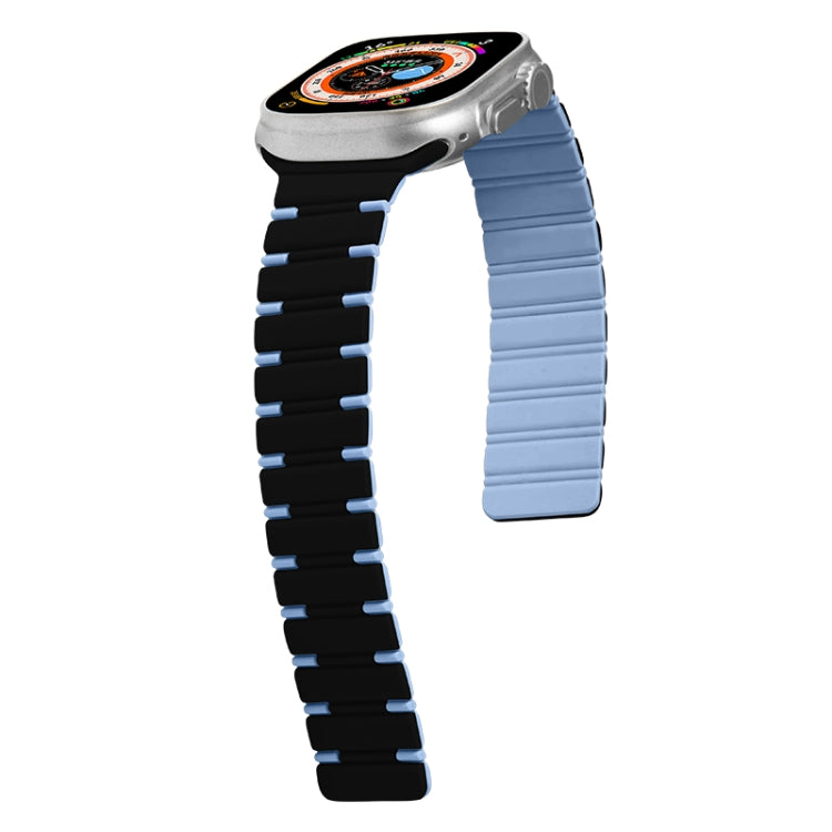 For Apple Watch Series 8 45mm Two-color Magnetic Silicone Watch Band(Obsidian Lime) by bashfashion