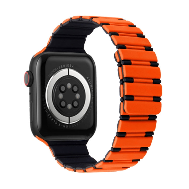 For Apple Watch SE 2022 44mm Two-color Magnetic Silicone Watch Band(Orange Black) by bashfashion