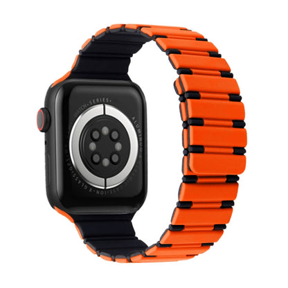 For Apple Watch SE 2022 44mm Two-color Magnetic Silicone Watch Band(Orange Black) by bashfashion