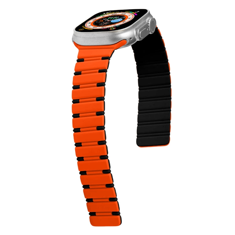 For Apple Watch SE 2022 44mm Two-color Magnetic Silicone Watch Band(Orange Black) by bashfashion