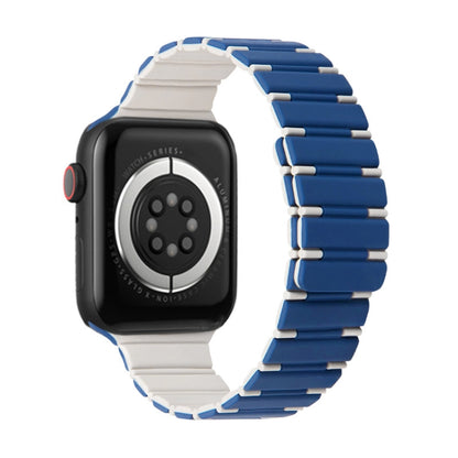 For Apple Watch Series 7 41mm Two-color Magnetic Silicone Watch Band(Dark Blue White) by bashfashion