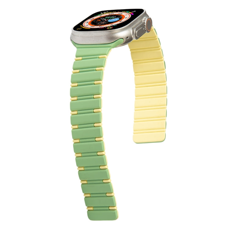 For Apple Watch Series 7 41mm Two-color Magnetic Silicone Watch Band(Mint Light Yellow) by bashfashion