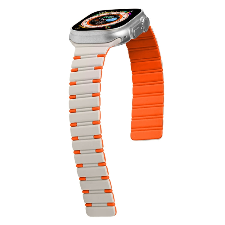 For Apple Watch Series 7 45mm Two-color Magnetic Silicone Watch Band(Starlight Orange) by bashfashion
