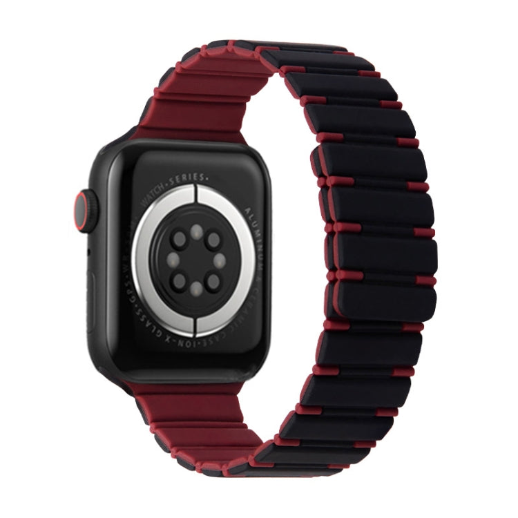 For Apple Watch Series 7 45mm Two-color Magnetic Silicone Watch Band(Black Wine Red) by bashfashion