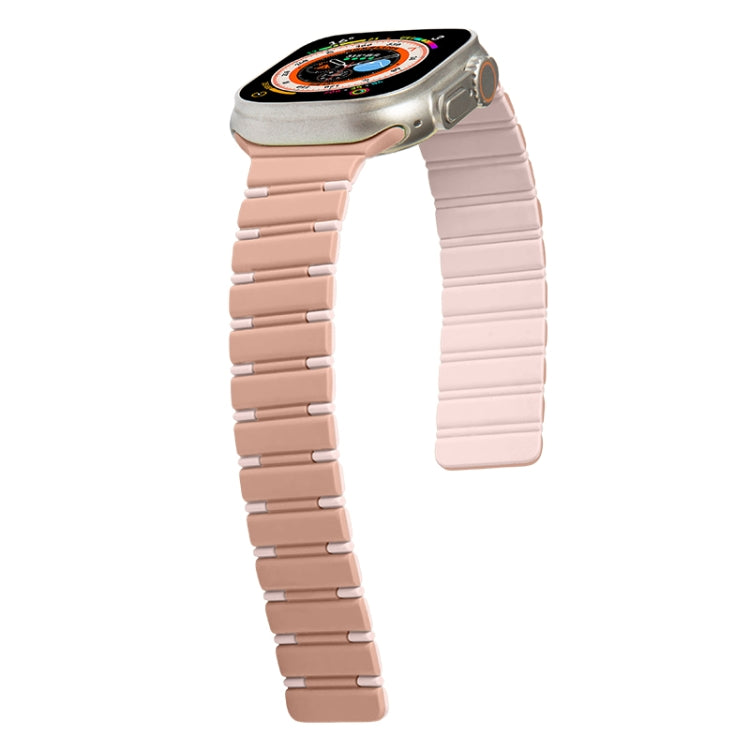 For Apple Watch SE 44mm Two-color Magnetic Silicone Watch Band(Pink Rose Grey) by bashfashion
