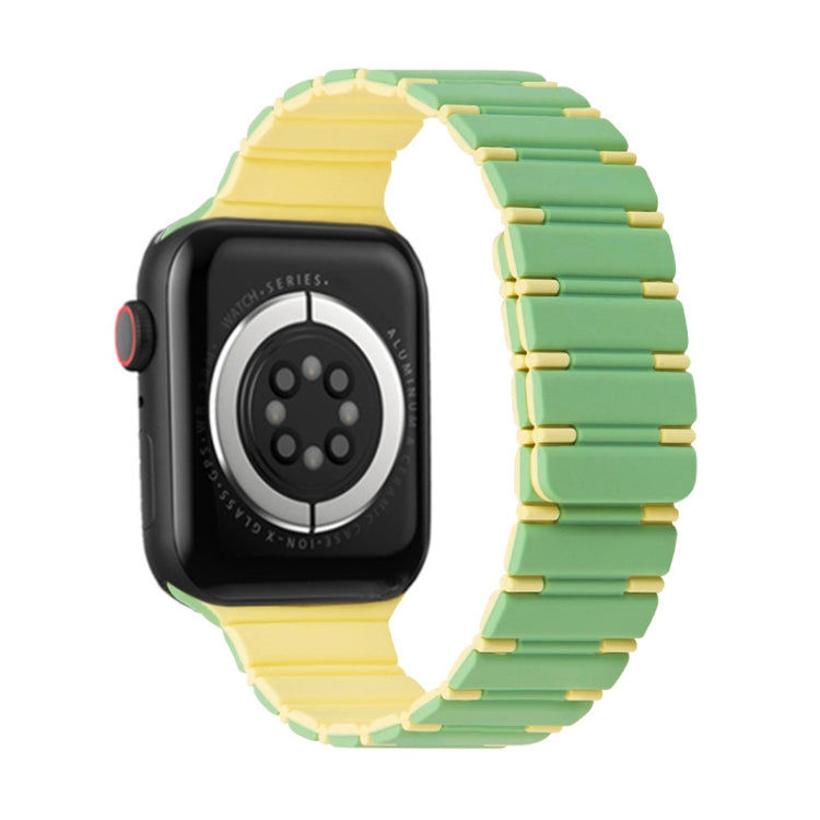 For Apple Watch Series 6 40mm Two-color Magnetic Silicone Watch Band(Mint Light Yellow) by bashfashion