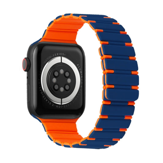For Apple Watch Series 6 44mm Two-color Magnetic Silicone Watch Band(Midnight Blue Orange) by bashfashion