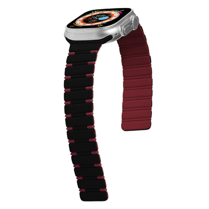 For Apple Watch Series 6 44mm Two-color Magnetic Silicone Watch Band(Black Wine Red) by bashfashion