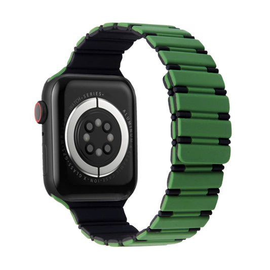 For Apple Watch Series 5 44mm Two-color Magnetic Silicone Watch Band(Green Black) by bashfashion