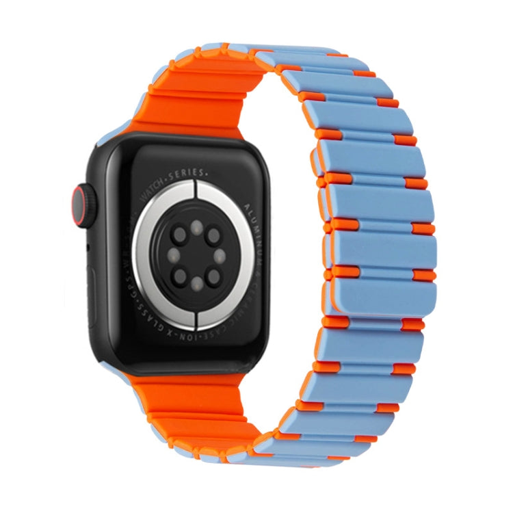 For Apple Watch Series 3 38mm Two-color Magnetic Silicone Watch Band(Mist Blue Orange) by bashfashion