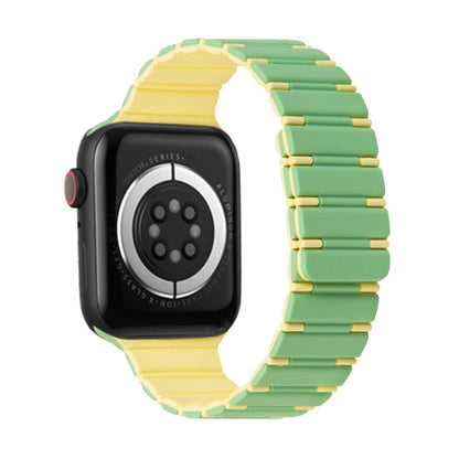 For Apple Watch Series 3 42mm Two-color Magnetic Silicone Watch Band(Mint Light Yellow) by bashfashion