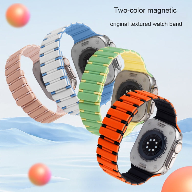 For Apple Watch Series 3 42mm Two-color Magnetic Silicone Watch Band(Mint Light Yellow) by bashfashion