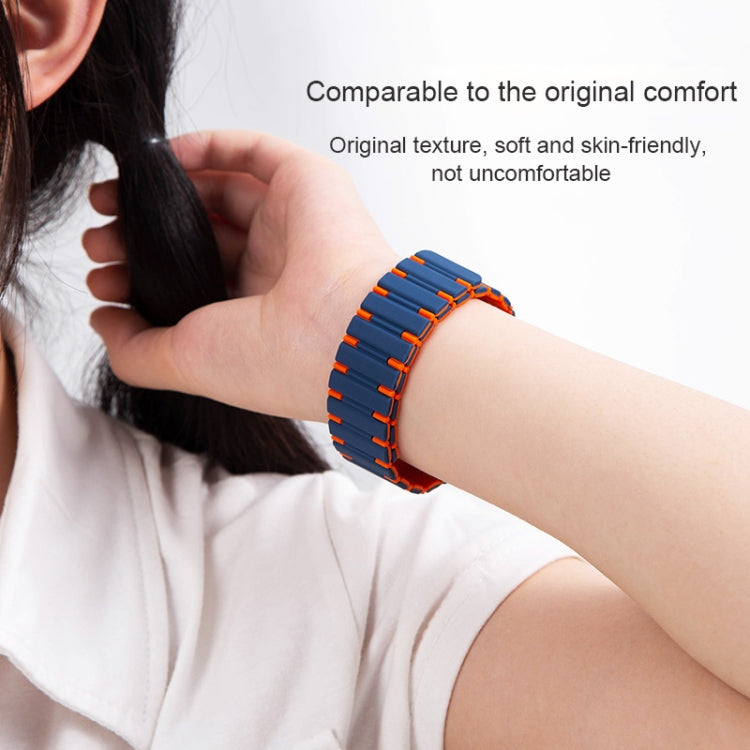 For Apple Watch Series 8 45mm Two-color Magnetic Silicone Watch Band(Starlight Orange) by bashfashion